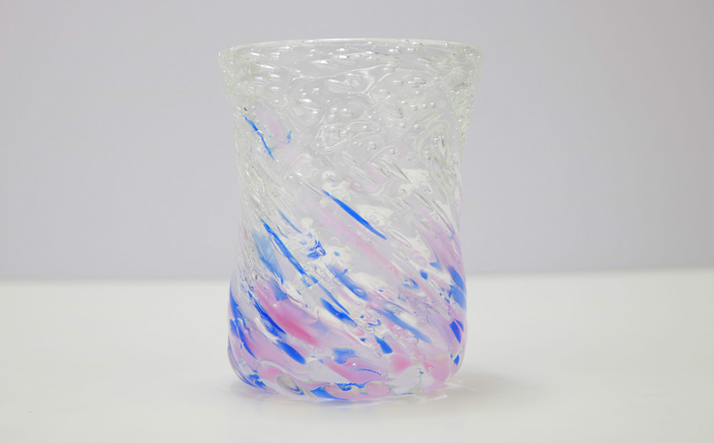 現代の名工「池宮城 善郎」作　気泡の海モールグラス（青緑・青ピンク）2個ペア