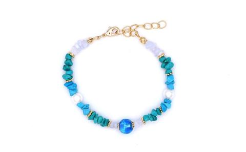 【ブレスレット＆イヤリング　ブルー】Sサイズ｜ホタルガラスと天然石のアクセサリーセット