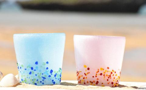 ＜琉球ガラス＞ 泡つぶつぶ ロックグラス 2種×各1個 セット