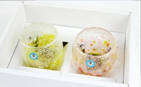 現代の名工「池宮城　善郎」作：気泡の海タルグラス（黄・橙）2個