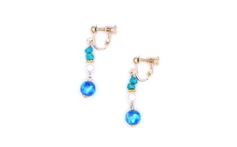 【ブレスレット＆イヤリング　ブルー】Sサイズ｜ホタルガラスと天然石のアクセサリーセット