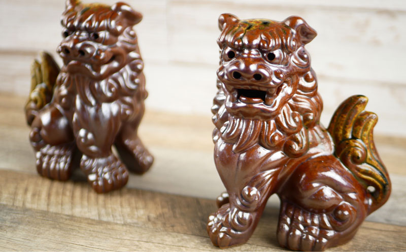 鋳込み　シーサー 雌雄ペアセット【茶】小
