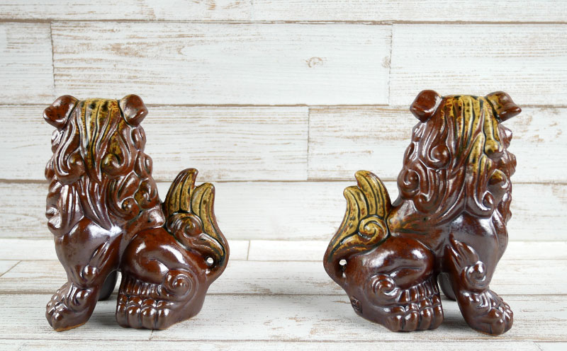鋳込み　シーサー 雌雄ペアセット【茶】小