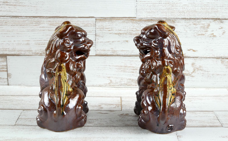 鋳込み　シーサー 雌雄ペアセット【茶】小
