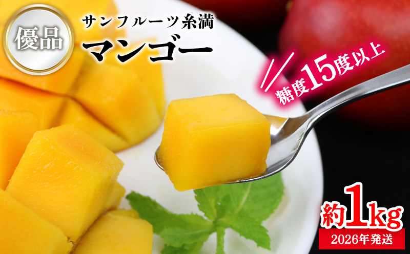 【2026年発送】糖度15度以上！サンフルーツ糸満のマンゴー優品　約1kg 産地直送 先行予約 フルーツ 果物 くだもの アップルマンゴー アップル アーウィン種 濃厚 デザート 贅沢 旬の果物 甘い おすすめ プレゼント 贈答 冷蔵 国産 沖縄 沖縄県産