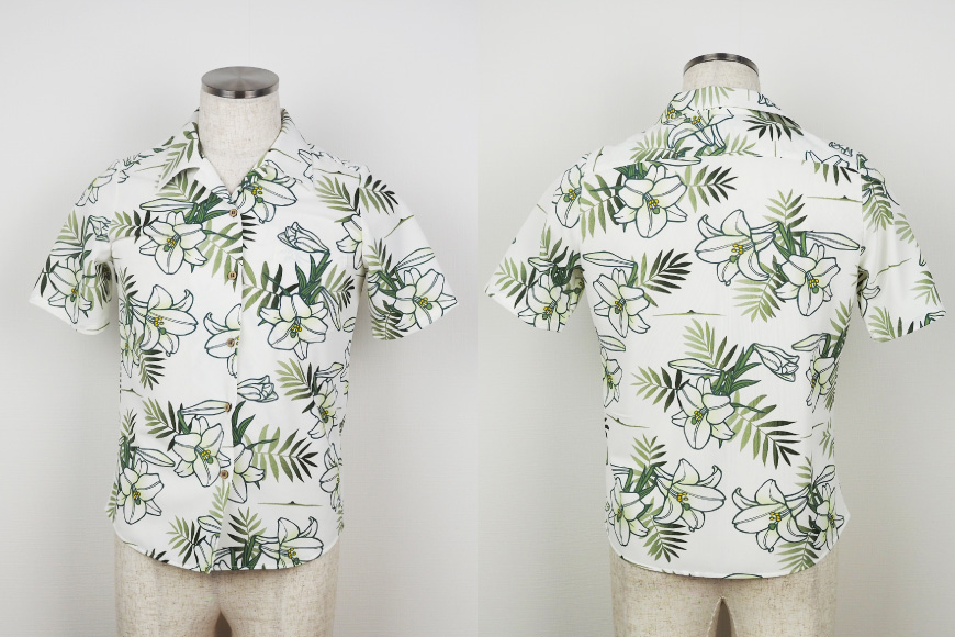 シャツ 沖縄 かりゆしウェア 伊江村オリジナル レディース ユリ柄 L [ミュージアム 沖縄県 伊江村 ie47bde230002] アロハシャツ ハワイアンシャツ
