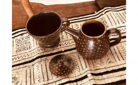 ＜南陶窯＞コーヒードリッパーセット【灰釉・ドット】 ☆ やちむん　 焼き物 沖縄 読谷村 伝統工芸品 アジアンテイスト 久場政一 手作り