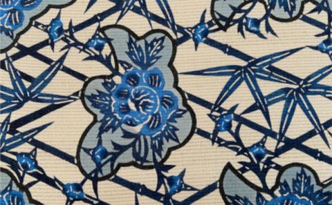 【玉那覇紅型工房】六通帯地「牡丹に竹文様」【本場琉球紅型染】