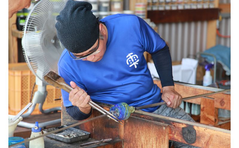 【ガラス工房雫】泡花口広カップ＜朝顔＆紫陽花＞2個セット
