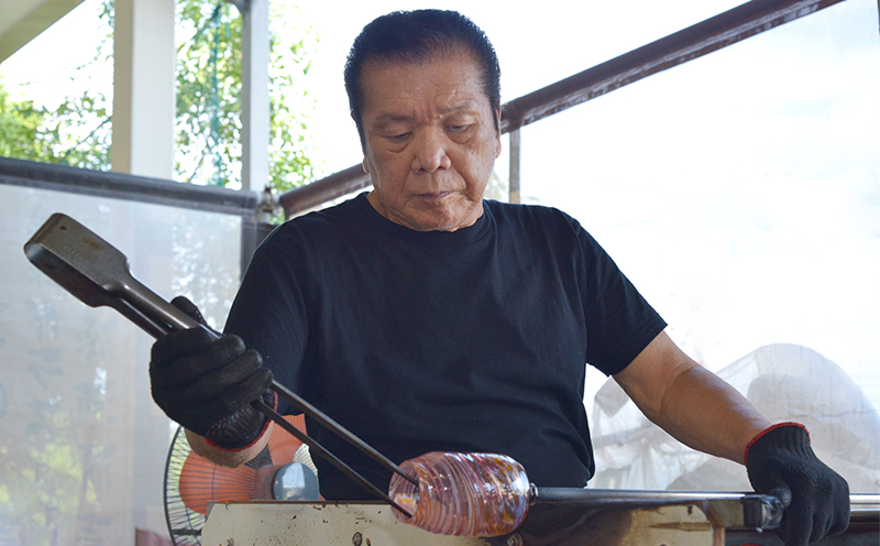 【琉球グラス】源河源吉　美らさんご2個セット　紫・黄色