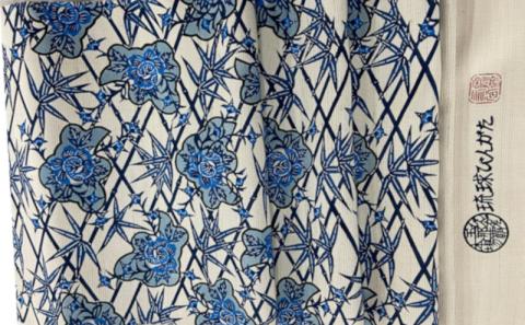 【玉那覇紅型工房】六通帯地「牡丹に竹文様」【本場琉球紅型染】