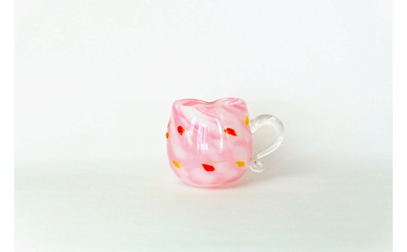 【RYUKYU GLASS WORKS 海風】取っ手付きハート型グラス（花あかり）