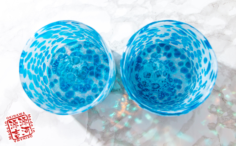 【琉球ガラス】源河源吉　海の雫　水色（ロック２個セット）