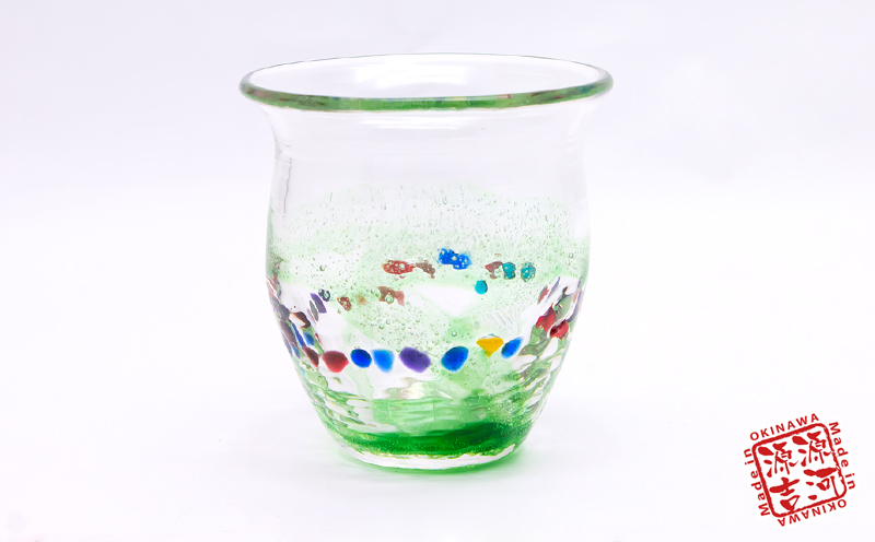 【琉球グラス】源河源吉　美らさんご2個セット　緑・オレンジ