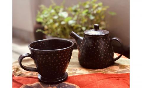 ＜南陶窯＞コーヒードリッパーセット【灰釉・ドット】 ☆ やちむん　 焼き物 沖縄 読谷村 伝統工芸品 アジアンテイスト 久場政一 手作り