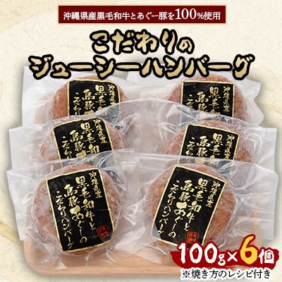 沖縄県産黒毛和牛とあぐー豚を100%使用したこだわりのジューシーハンバーグ100g×6個【配送不可地域：離島】