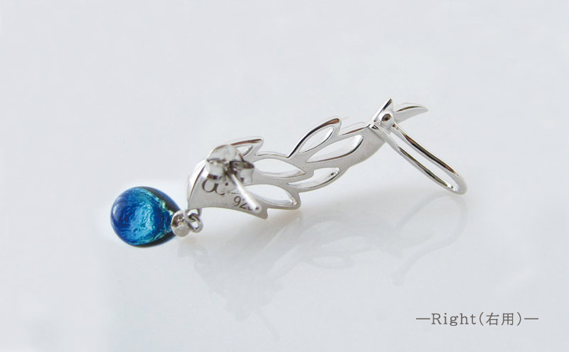 長七屋のケラマブルーピアス／Silver925【GT-E-06_R】ー販売証明書付きー ピアス 慶良間 ブルー おしゃれ プレゼント アクセサリー ジュエリー オリジナル パッケージ 証明書付き きれい 耐熱 フォーマル カジュアル ガラス シルバー 海 沖縄 おきなわ 送料無料