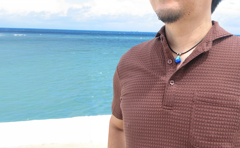 長七屋のケラマブルーネックレス【KNH-7】ー販売証明書付きー ネックレス 慶良間 ブルー おしゃれ プレゼント アクセサリー ジュエリー オリジナル パッケージ 証明書付き きれい 耐熱 フォーマル カジュアル ガラス ロジウムメッキ 海 沖縄 おきなわ 送料無料