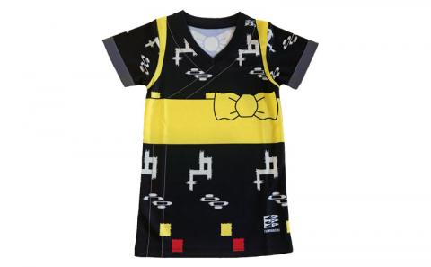 沖縄を愛する人の必須アイテム！子供用エイサー柄 Tシャツ【新カスリ柄・黒】