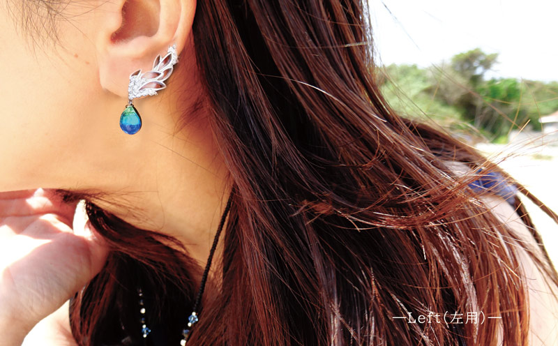 長七屋のケラマブルーピアス／Silver925【GT-E-06_L】ー販売証明書付きー ピアス 慶良間 ブルー おしゃれ プレゼント アクセサリー ジュエリー オリジナル パッケージ 証明書付き きれい 耐熱 フォーマル カジュアル ガラス シルバー 海 沖縄 おきなわ 送料無料