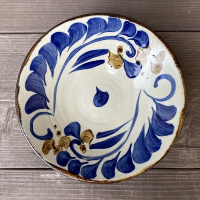 やちむん 唐草紋様 7寸皿(染付)青