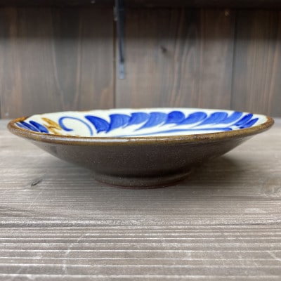 やちむん 唐草紋様 7寸皿(染付)青