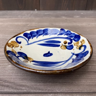 やちむん 唐草紋様 5寸皿(染付)2枚セット 青/緑