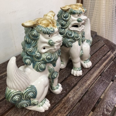 手作りシーサー緑釉絵付け