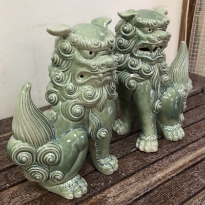 手作りシーサー緑釉