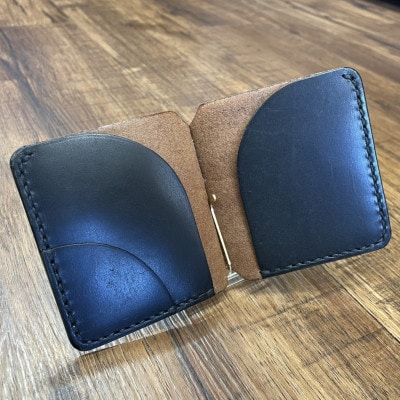 イタリアンレザー製マネークリップ 職人手作りの本革財布・プレゼントにも最適 ダークブラウン 焦茶