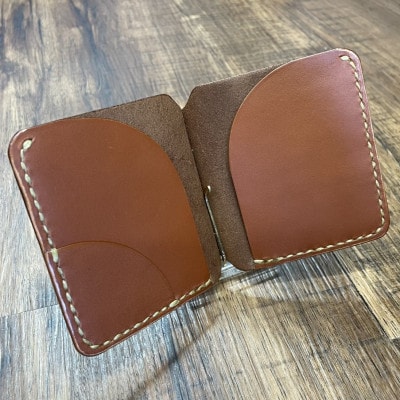 イタリアンレザー製マネークリップ 職人手作りの本革財布・プレゼントにも最適 ブラウン 茶色