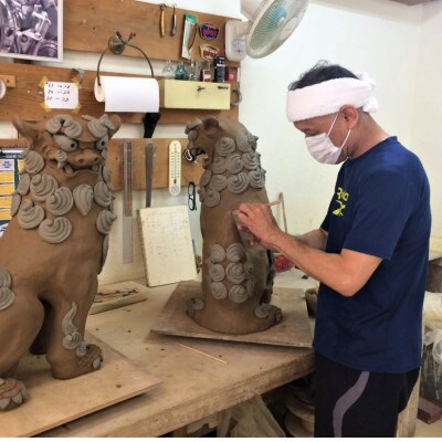 手作りシーサー緑釉絵付け