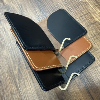 イタリアンレザー製マネークリップ 職人手作りの本革財布・プレゼントにも最適 ブラック 黒色