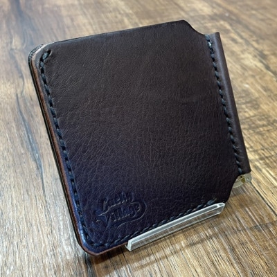 イタリアンレザー製マネークリップ 職人手作りの本革財布・プレゼントにも最適 ダークブラウン 焦茶