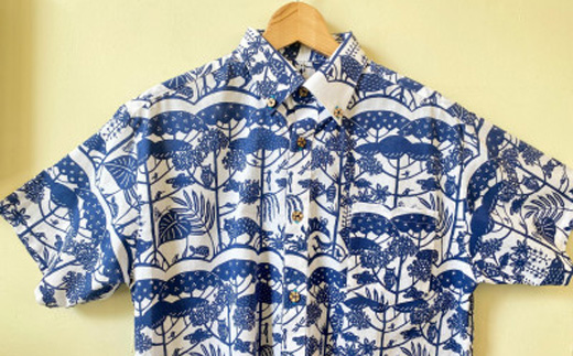 【セミオーダー】琉球の森・手捺染シャツ(ネイビー)
