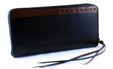 【KUGANI】財布ロング　フルジップブラック／ブラウン