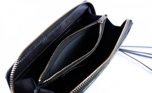 【KUGANI】財布ロング　フルジップブラック／ワイン