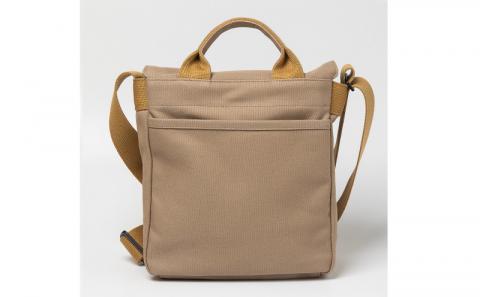 「琉球帆布」ツートンショルダーS / ライトブラウン＆ベージュ - 帆布 キャンバス生地 布 丈夫 バッグ 斜め掛け 肩掛け おしゃれ 男女兼用 琉球帆布 手仕事 伝統技術 沖縄県 八重瀬町【価格改定】