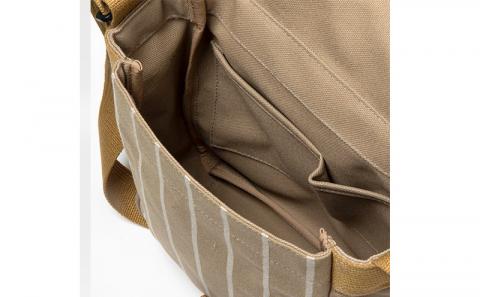 「琉球帆布」ツートンショルダーS / ライトブラウン＆ベージュ - 帆布 キャンバス生地 布 丈夫 バッグ 斜め掛け 肩掛け おしゃれ 男女兼用 琉球帆布 手仕事 伝統技術 沖縄県 八重瀬町【価格改定】