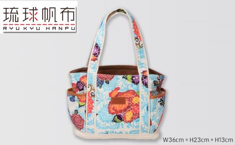 「琉球帆布」ショッピングトート / ブルー - 帆布 布 丈夫 トートバッグ 琉球紅型 人気 紅型作家 RYUKA 新垣優香 おしゃれ レディース ファッション お出かけ かばん 鞄 手仕事 手づくり ハンドメイド 琉球帆布 伝統技術 沖縄県 八重瀬町【価格改定】
