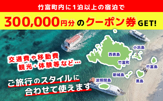 沖縄県竹富町　日本旅行　地域限定旅行クーポン【300,000円分】【チケット 旅行 宿泊券 ホテル 観光 旅行 旅行券 交通費 体験  宿泊 夏休み 冬休み 家族旅行 ひとり カップル 夫婦 親子 トラベルクーポン 竹富町旅行】 300，000円分