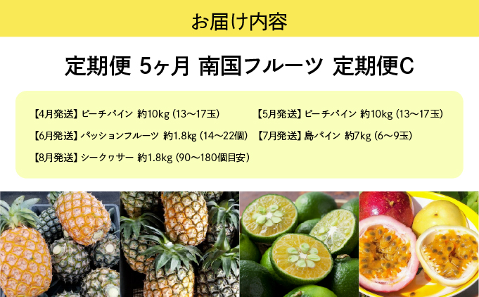 2026年 先行予約 定期便 5ヶ月 南国フルーツ 定期便C パイン シークヮーサー パッションフルーツ 計4種類 果物 フルーツ 5回 お楽しみ 026-a011_2026