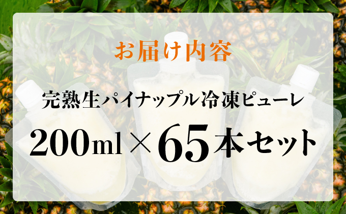 水なし、加熱なし、砂糖なし！天然まるごと！完熟生パイナップル冷凍ピューレ200ml×65本セット