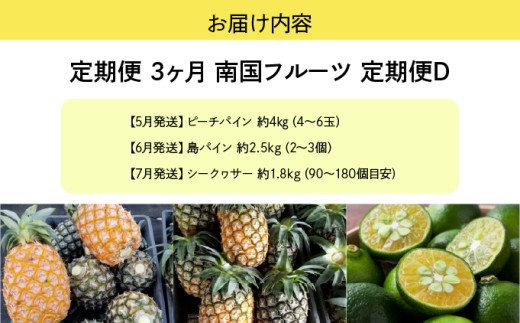 2026年 先行予約 定期便 3ヶ月 南国フルーツ 定期便D ピーチパイン 島パイン  シークヮサー 計3種類 果物 フルーツ 3回 お楽しみ 026-a012_2026