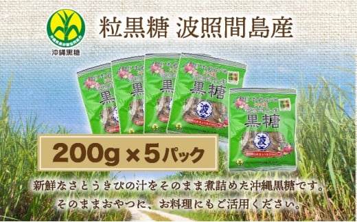 沖縄県黒砂糖協同組合 波照間産 粒黒糖 200g 5パック