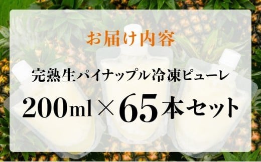 水なし、加熱なし、砂糖なし！天然まるごと！完熟生パイナップル冷凍ピューレ200ml×65本セット 200ml×65本