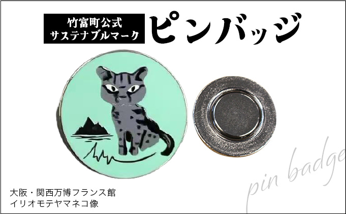 竹富町公式サステナブルマークピンバッジ【グリーン】（マグネットタイプ）｜大阪・関西万博フランス館イリオモテヤマネコ像