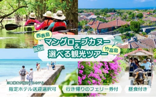 西表島マングローブカヌー+選べる竹富島観光ツアー バス観光やレンタサイクルなど様々なプランをご案内＜指定ホテル送迎選択可／石垣島発＞【 旅行 体験チケット観光 大自然 体験ツアー 観光 沖縄 アクティビティ カヌー】